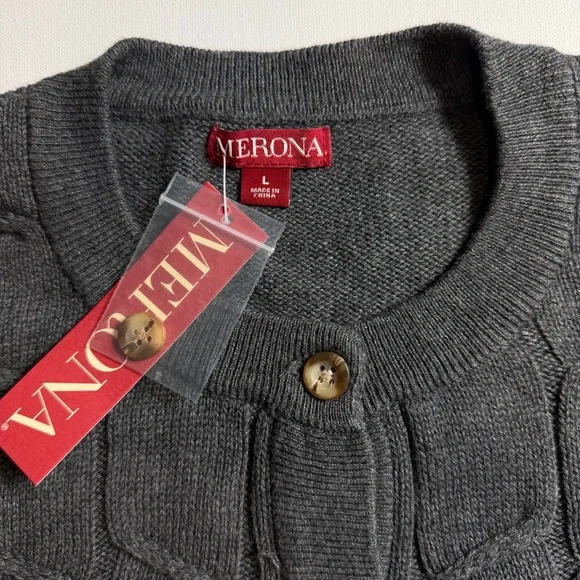 Merona Cardigan Sweater Size L NWT Gray Textured Eclectic Grandpa Cottagecore - Picture 2 of 7